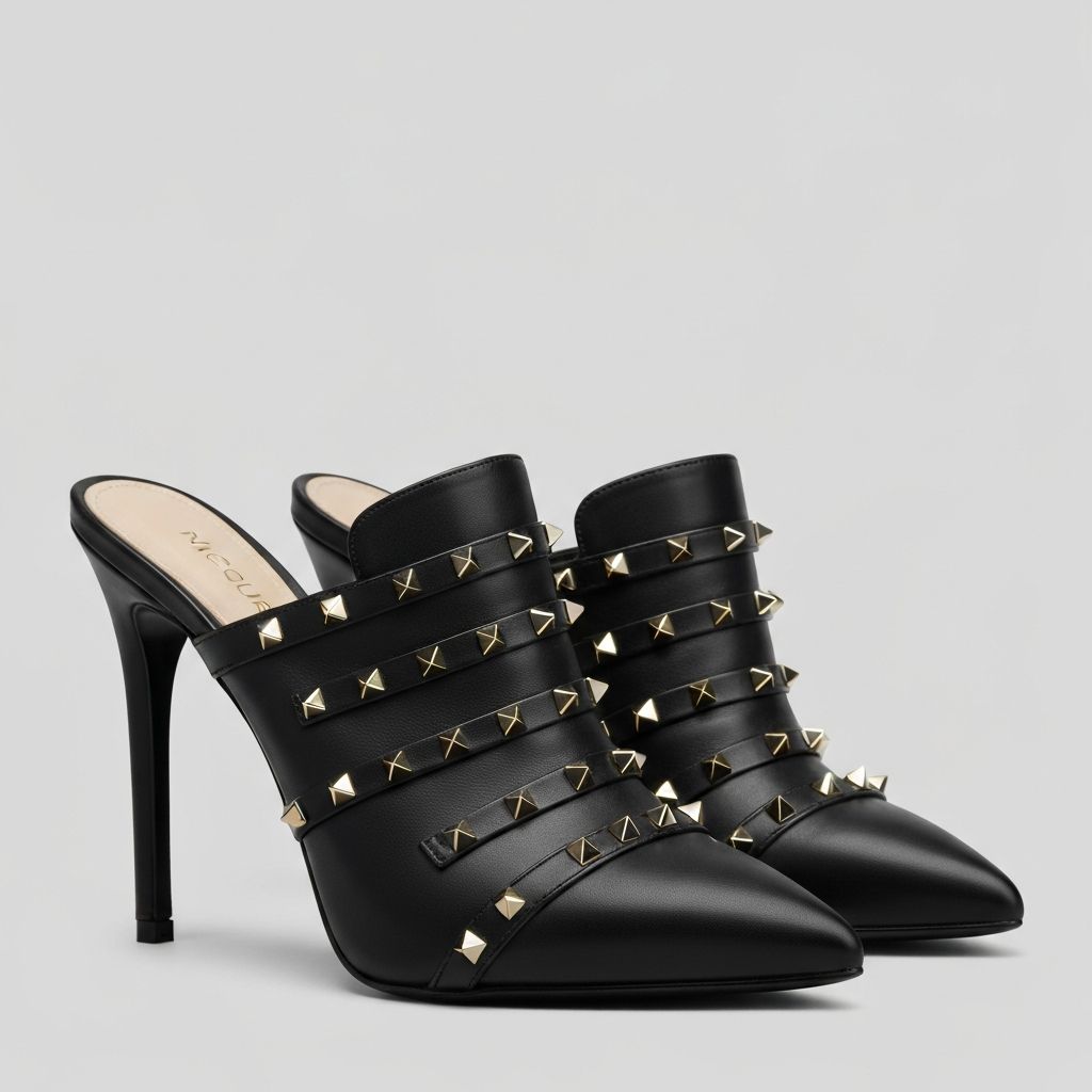 Studded Pointed Toe Mule Heels